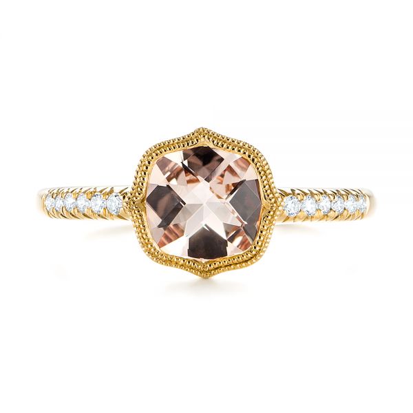 14k Yellow Gold 14k Yellow Gold Bezel Set Morganite And Diamond Fashion Ring - Top View -  104588