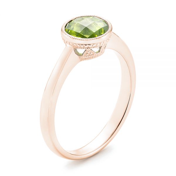 18k Rose Gold 18k Rose Gold Bezel Set Peridot Ring - Three-Quarter View -  102636