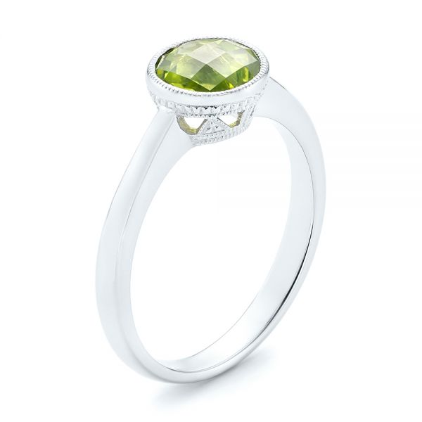 18k White Gold 18k White Gold Bezel Set Peridot Ring - Three-Quarter View -  102636