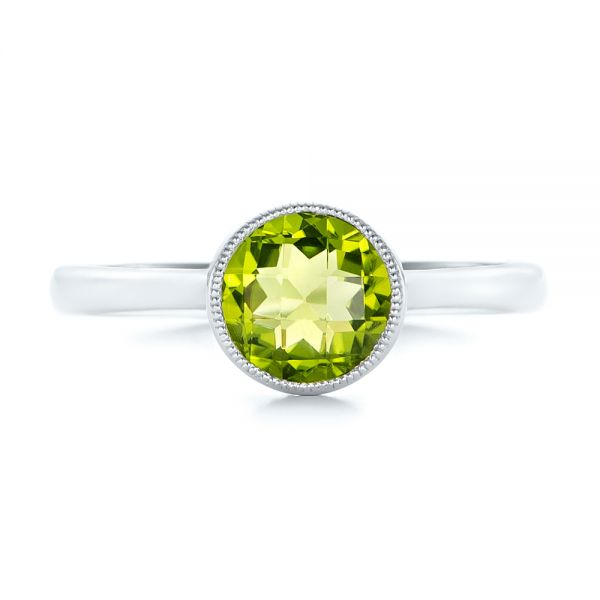 14k White Gold Bezel Set Peridot Ring - Top View - 102636