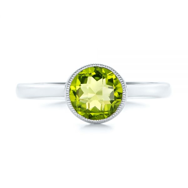 14k White Gold Bezel Set Peridot Ring - Top View -  102636