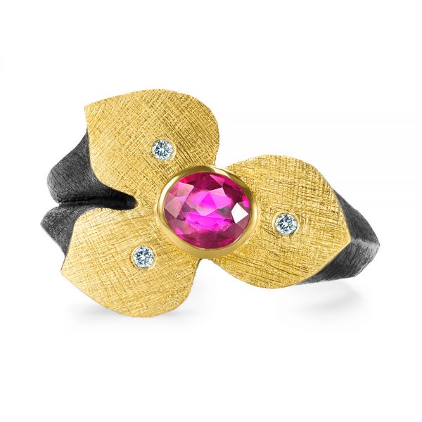 Bezel Set Ruby Flower Ring - Front View -  107114