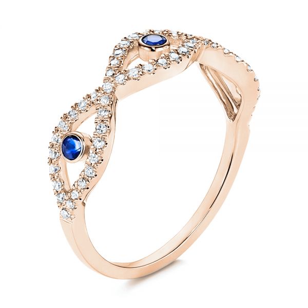 14k Rose Gold 14k Rose Gold Blue Sapphire And Diamond Criss-cross Ring - Three-Quarter View -  106196 - Thumbnail