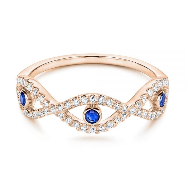 18k Rose Gold 18k Rose Gold Blue Sapphire And Diamond Criss-cross Ring - Flat View - 106196