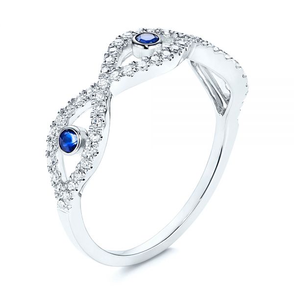 14k White Gold Blue Sapphire And Diamond Criss-cross Ring - Three-Quarter View -  106196