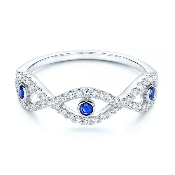18k White Gold 18k White Gold Blue Sapphire And Diamond Criss-cross Ring - Flat View -  106196 - Thumbnail