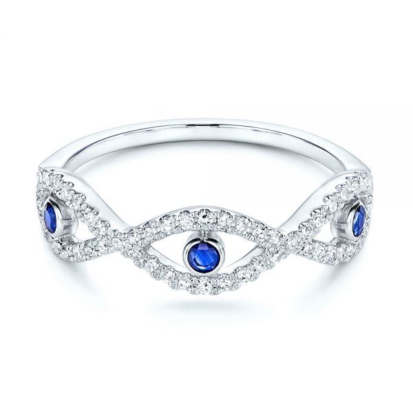  Platinum Platinum Blue Sapphire And Diamond Criss-cross Ring - Flat View -  106196 - Thumbnail