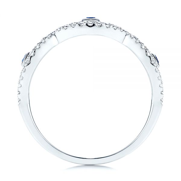 18k White Gold 18k White Gold Blue Sapphire And Diamond Criss-cross Ring - Front View -  106196