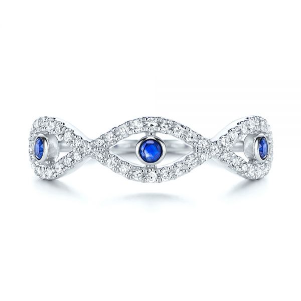 14k White Gold Blue Sapphire And Diamond Criss-cross Ring - Top View -  106196 - Thumbnail