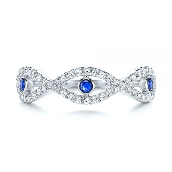  Platinum Platinum Blue Sapphire And Diamond Criss-cross Ring - Top View -  106196 - Thumbnail