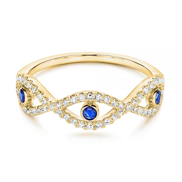 18k Yellow Gold 18k Yellow Gold Blue Sapphire And Diamond Criss-cross Ring - Flat View -  106196 - Thumbnail