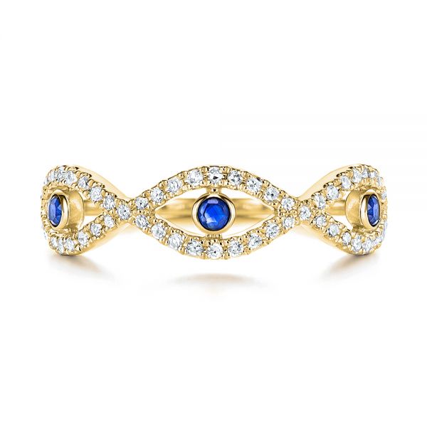 18k Yellow Gold 18k Yellow Gold Blue Sapphire And Diamond Criss-cross Ring - Top View - 106196