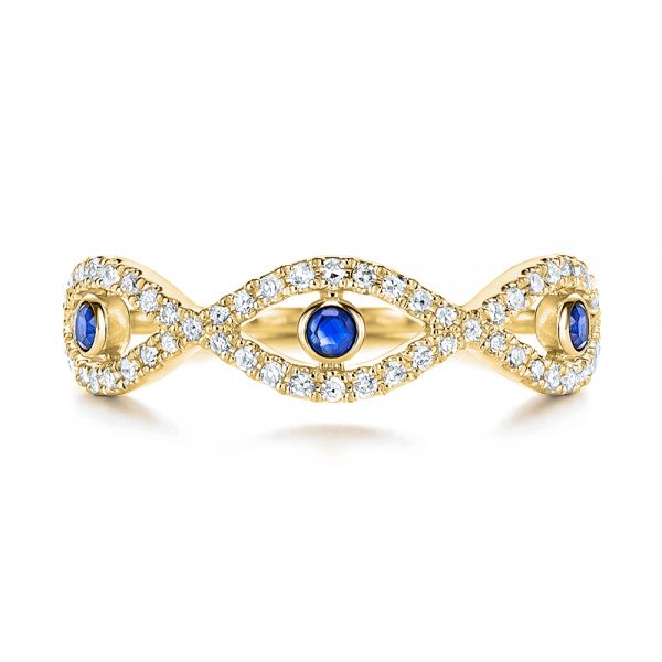 14k Yellow Gold 14k Yellow Gold Blue Sapphire And Diamond Criss-cross Ring - Top View -  106196 - Thumbnail