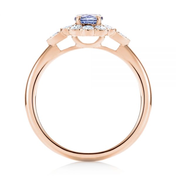 14k Rose Gold 14k Rose Gold Blue Sapphire And Diamond Floral Halo Ring - Front View -  103768