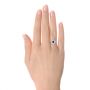 18k Rose Gold 18k Rose Gold Blue Sapphire And Diamond Floral Halo Ring - Hand View -  103768 - Thumbnail