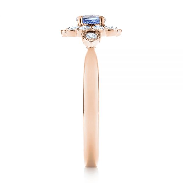 18k Rose Gold 18k Rose Gold Blue Sapphire And Diamond Floral Halo Ring - Side View -  103768