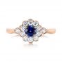 14k Rose Gold 14k Rose Gold Blue Sapphire And Diamond Floral Halo Ring - Top View -  103768 - Thumbnail