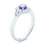 14k White Gold Blue Sapphire And Diamond Floral Halo Ring - Three-Quarter View -  103768 - Thumbnail