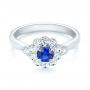  Platinum Platinum Blue Sapphire And Diamond Floral Halo Ring - Flat View -  103768 - Thumbnail