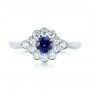 14k White Gold Blue Sapphire And Diamond Floral Halo Ring - Top View -  103768 - Thumbnail