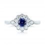 18k White Gold 18k White Gold Blue Sapphire And Diamond Floral Halo Ring - Top View -  103768 - Thumbnail