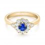 18k Yellow Gold 18k Yellow Gold Blue Sapphire And Diamond Floral Halo Ring - Flat View -  103768 - Thumbnail