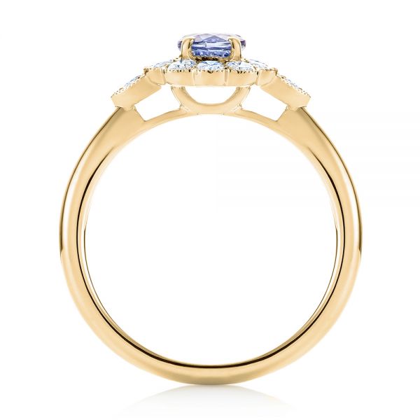 14k Yellow Gold 14k Yellow Gold Blue Sapphire And Diamond Floral Halo Ring - Front View -  103768