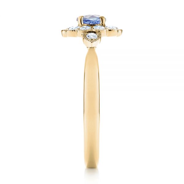 18k Yellow Gold 18k Yellow Gold Blue Sapphire And Diamond Floral Halo Ring - Side View -  103768