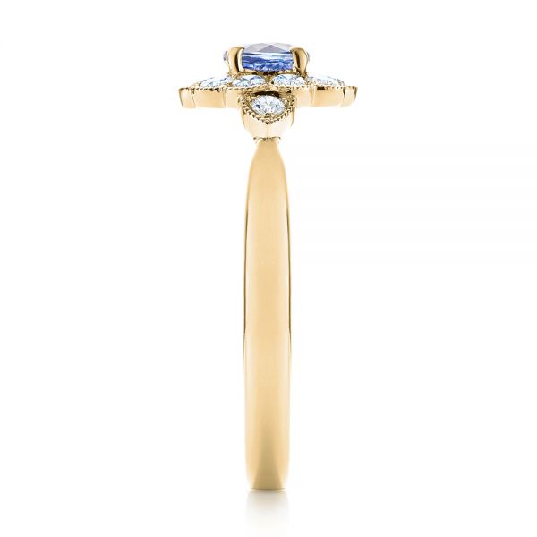 14k Yellow Gold 14k Yellow Gold Blue Sapphire And Diamond Floral Halo Ring - Side View - 103768