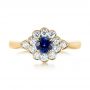14k Yellow Gold 14k Yellow Gold Blue Sapphire And Diamond Floral Halo Ring - Top View -  103768 - Thumbnail