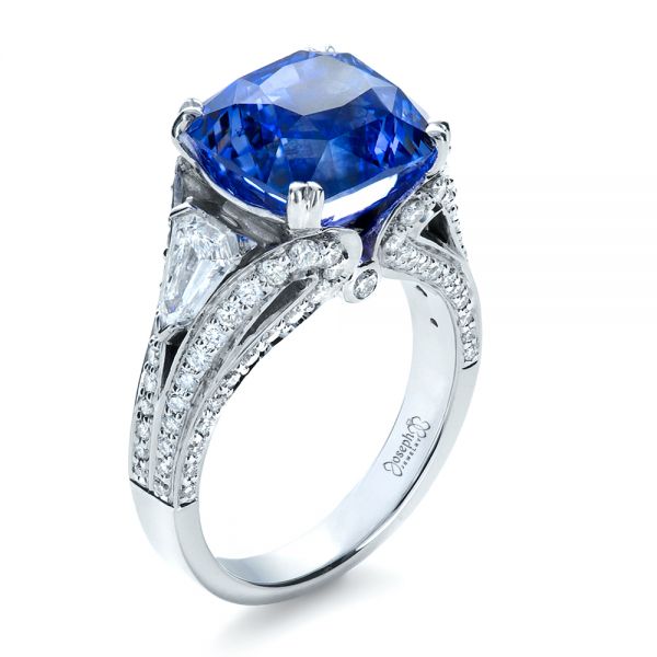 Blue Sapphire And Diamond Ring - Three-Quarter View -  1273