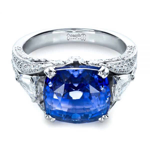 Blue Sapphire And Diamond Ring - Flat View -  1273