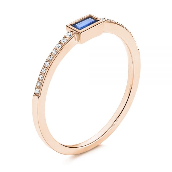 14k Rose Gold 14k Rose Gold Blue Sapphire And Diamond Stackable Fashion Ring - Three-Quarter View -  106197