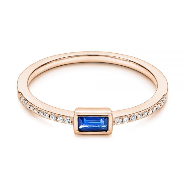 18k Rose Gold 18k Rose Gold Blue Sapphire And Diamond Stackable Fashion Ring - Flat View -  106197