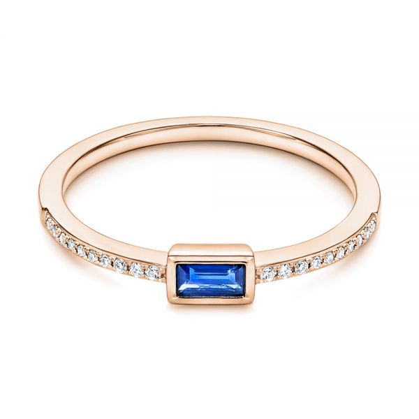 14k Rose Gold 14k Rose Gold Blue Sapphire And Diamond Stackable Fashion Ring - Flat View - 106197