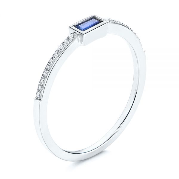 14k White Gold Blue Sapphire And Diamond Stackable Fashion Ring - Three-Quarter View -  106197