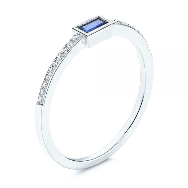  Platinum Platinum Blue Sapphire And Diamond Stackable Fashion Ring - Three-Quarter View -  106197