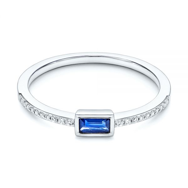 14k White Gold Blue Sapphire And Diamond Stackable Fashion Ring - Flat View -  106197