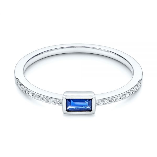 14k White Gold Blue Sapphire And Diamond Stackable Fashion Ring - Flat View - 106197
