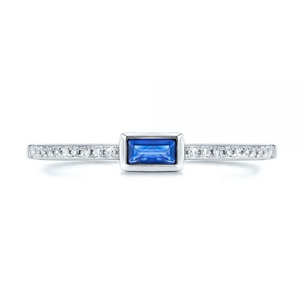 14k White Gold Blue Sapphire And Diamond Stackable Fashion Ring - Top View -  106197