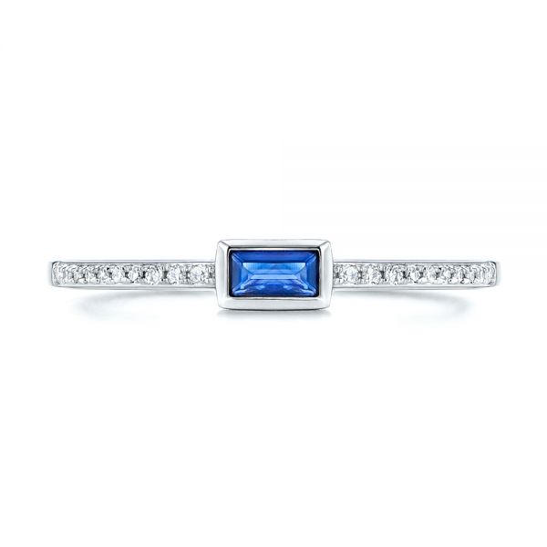 14k White Gold Blue Sapphire And Diamond Stackable Fashion Ring - Top View - 106197