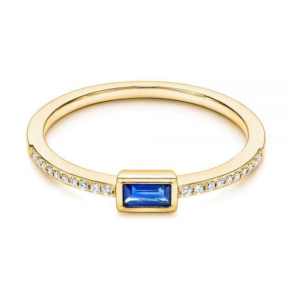 18k Yellow Gold 18k Yellow Gold Blue Sapphire And Diamond Stackable Fashion Ring - Flat View -  106197