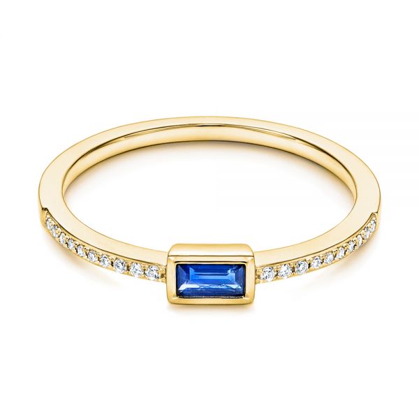 14k Yellow Gold 14k Yellow Gold Blue Sapphire And Diamond Stackable Fashion Ring - Flat View - 106197