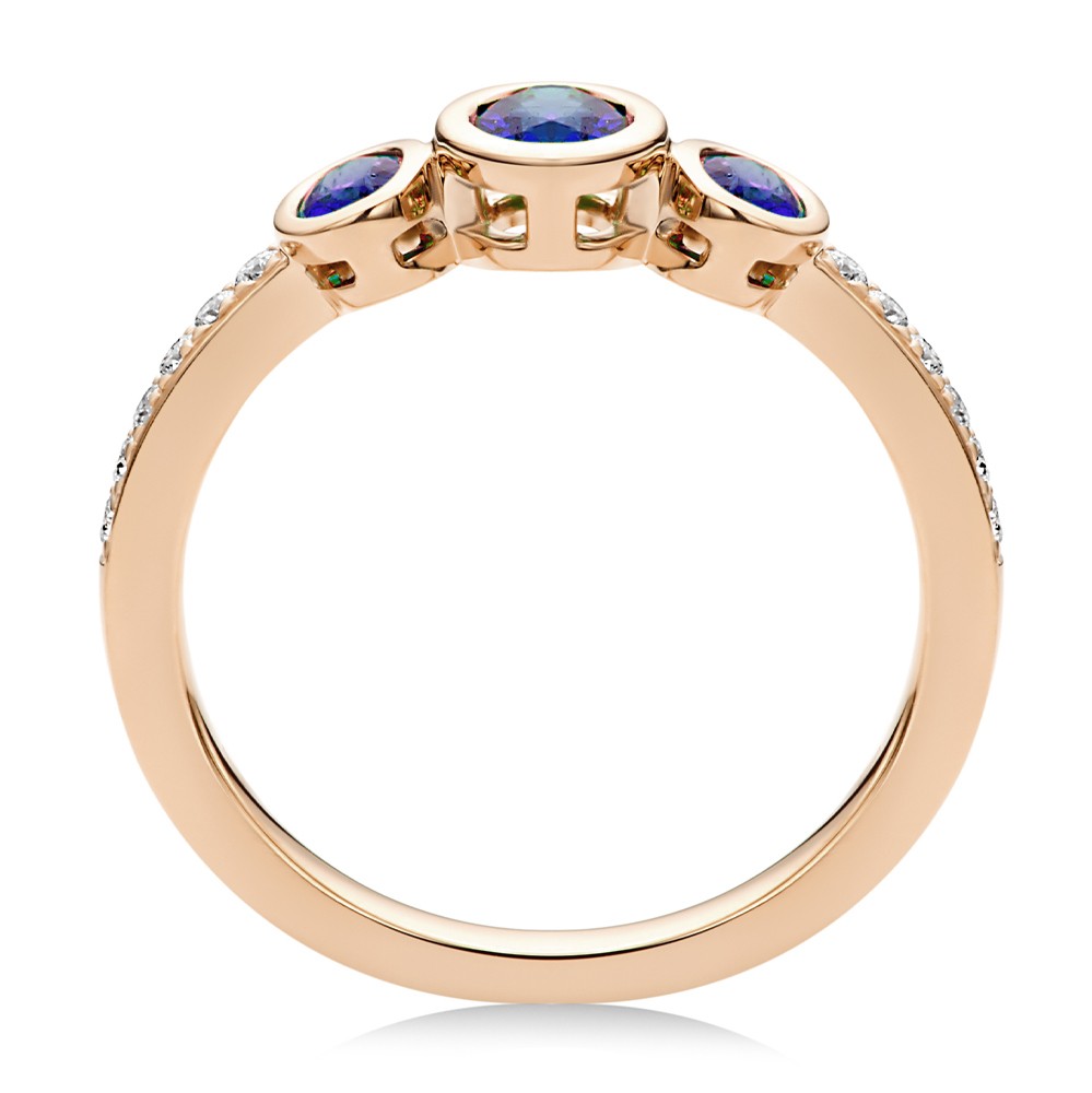 14k Rose Gold 14k Rose Gold Blue Sapphire And Diamond Trilogy Ring - Front View -  108029 - Thumbnail