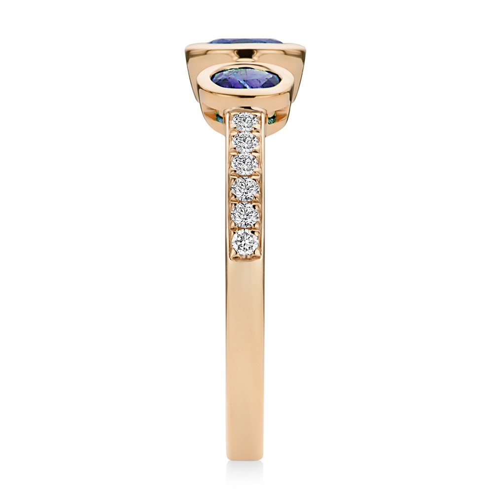 14k Rose Gold 14k Rose Gold Blue Sapphire And Diamond Trilogy Ring - Side View -  108029 - Thumbnail