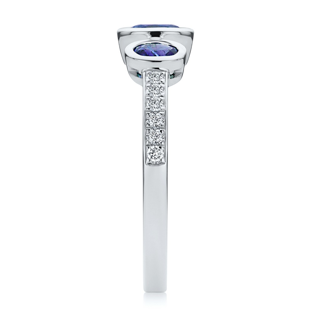 14k White Gold Blue Sapphire And Diamond Trilogy Ring - Side View -  108029 - Thumbnail