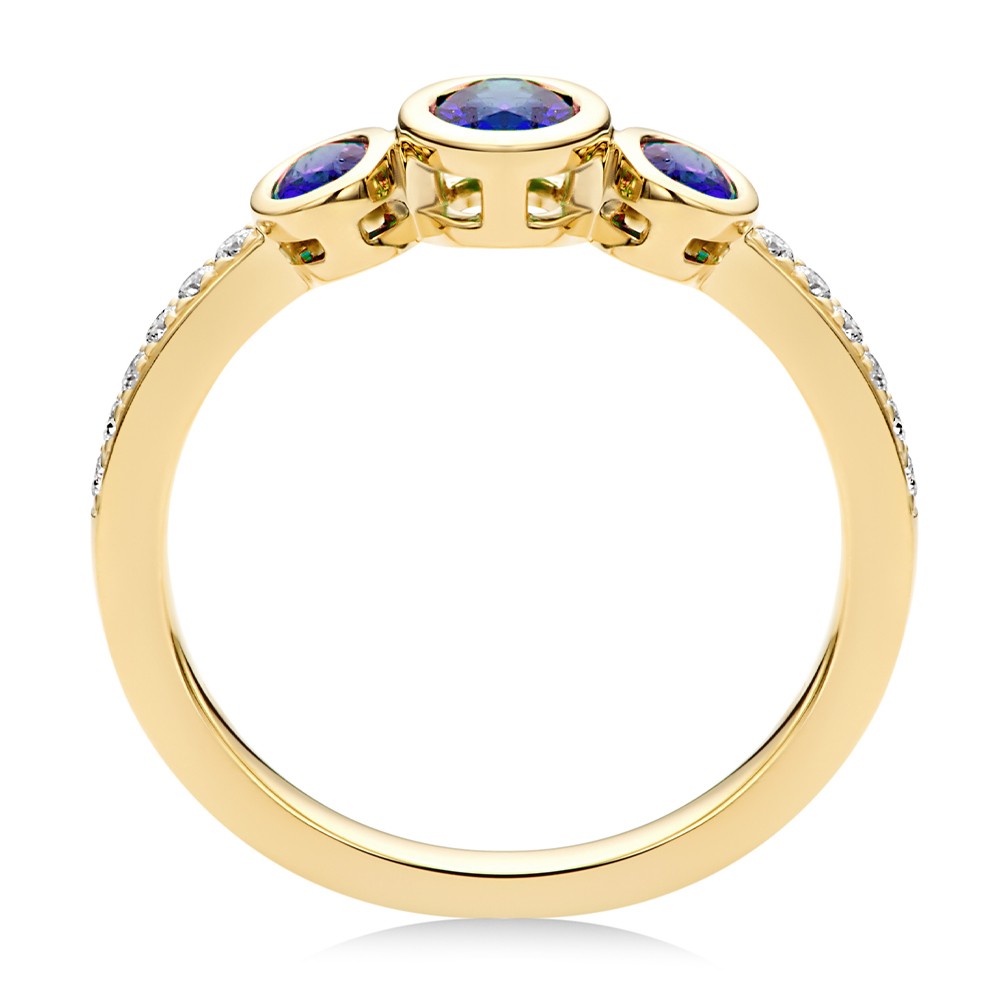 14k Yellow Gold 14k Yellow Gold Blue Sapphire And Diamond Trilogy Ring - Front View -  108029 - Thumbnail