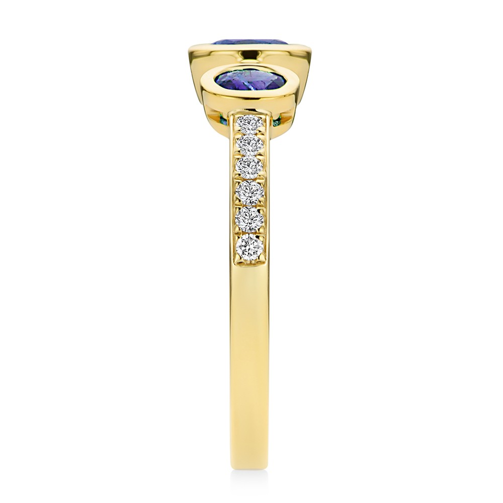 14k Yellow Gold 14k Yellow Gold Blue Sapphire And Diamond Trilogy Ring - Side View -  108029 - Thumbnail