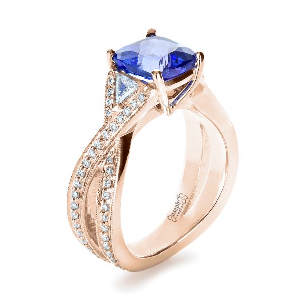 18k Rose Gold 18k Rose Gold Blue Tanzanite Criss-cross Engagement Ring - Three-Quarter View -  1314