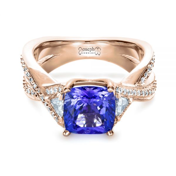 18k Rose Gold 18k Rose Gold Blue Tanzanite Criss-cross Engagement Ring - Flat View - 1314